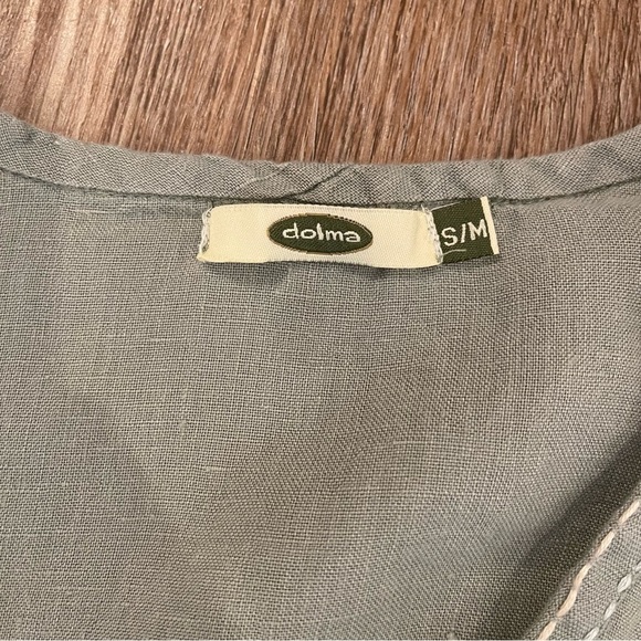 Dolma Midi Dress Women’s Small Med Green 100% Linen Tiered Boho Lagenlook FLAW - Picture 5 of 10